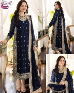 3pcs women's stitched crinkle chiffon Embroidered suit