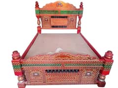 solid wood double bed with handicraft work