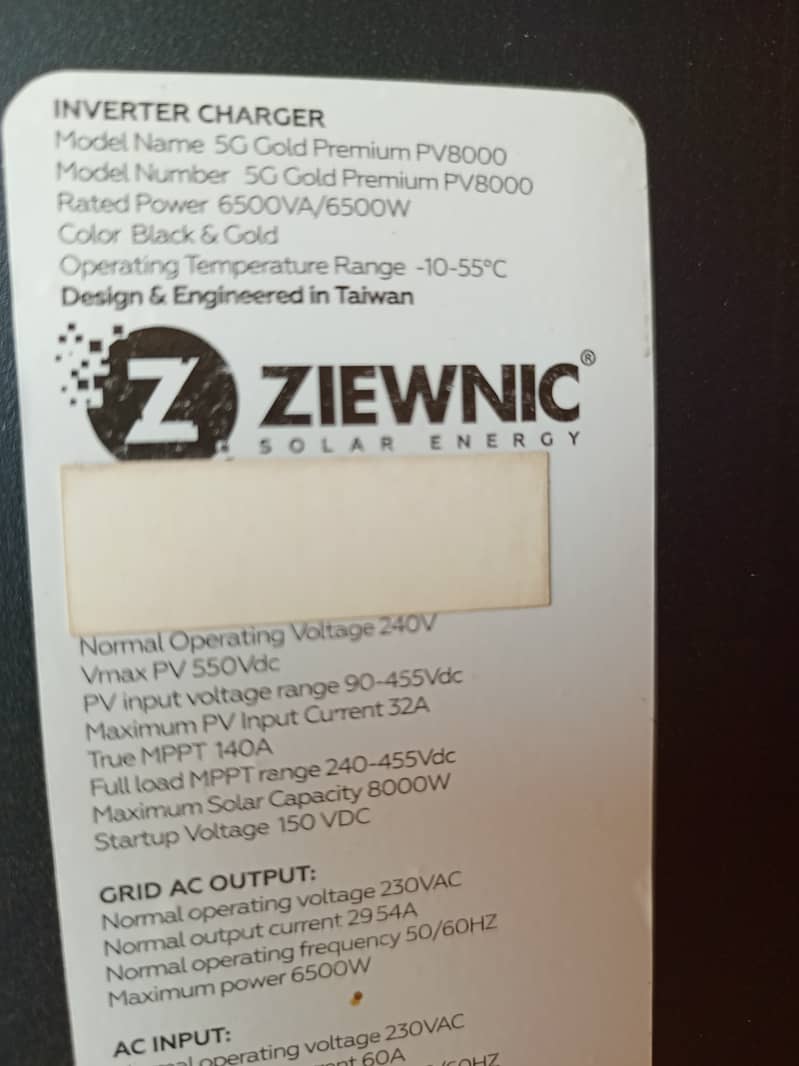 Ziewnic Solar Inverter Hybridge 6.5 KW 15