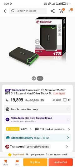 1TB Transcend USB 3.1 External HDD for sale (box packed)