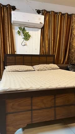 Queen Bed with mattress and 1 side table