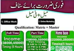 Male , female,and students staff required for (office and home base)