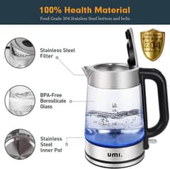 Umi Electric Glass Kettle 3000W 1.7 Litre (Amazon Imported)