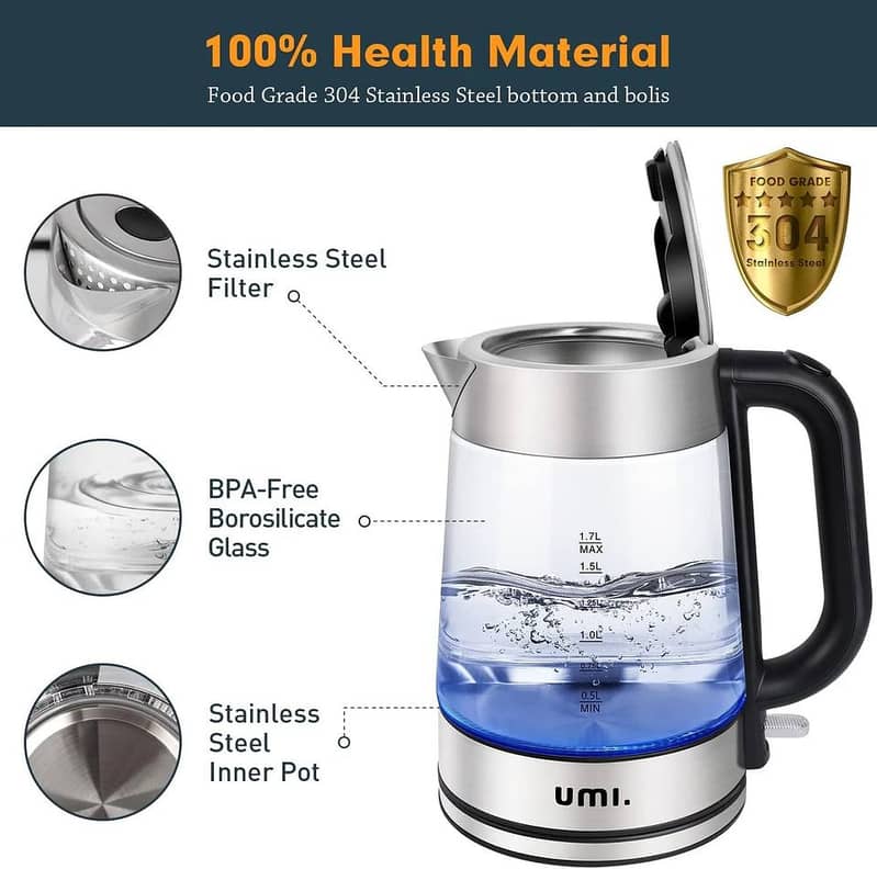 Umi Electric Glass Kettle 3000W 1.7 Litre (Amazon Imported) 0