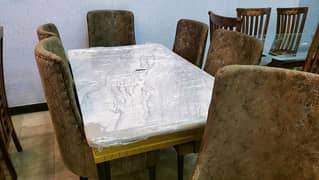 6 Seater Marble Top Dining Table With Cushion Chair