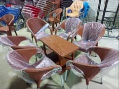 Set of 4 plastic chairs with 1 table available at wholesale price