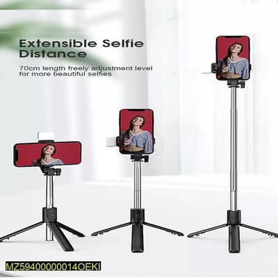 3 in 1 selfi stick + tripod stand with LED light