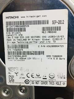 Hitachi 3 TB HARD DRIVES. 3 pieces. All ok. 100% HEALTH.