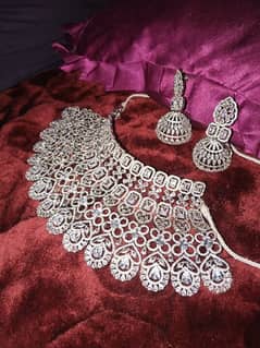 silver stone bridal choker necklace and earrings