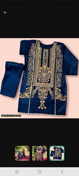 2pc women stiched linen embroidered suit 0