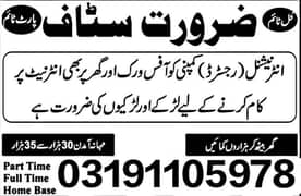 we need males and females for office base and home base work.