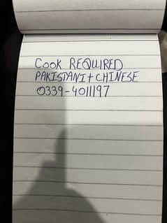 required cook  Pakistani and Chinese