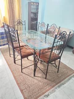 Urgent Sale on Eid. 6 Seater Dining Table Iron Rod with Glass Top
