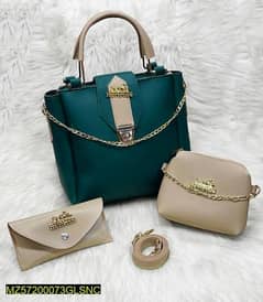 Women's PU Leather Plain Handbage,  Pack of 3