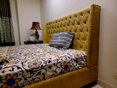 Elegant King-Size Bed with Designer End Tables for Sale