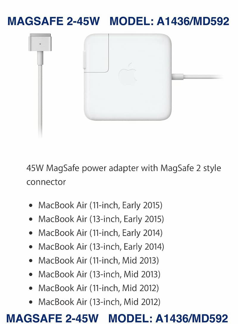 Apple 45W Magsafe MS2 Power Adapter Charger MacBook Air 3