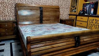 Walnut Wooden King Size Bed Set For Sale