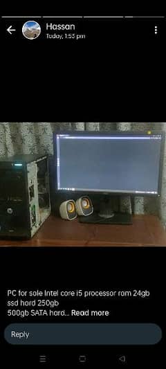 core i5 processor with monitor l, keyboard and mouse