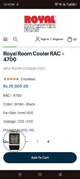 Royal room cooler model 4700 3