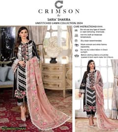 3 pcs women unstitched lawn embroidery