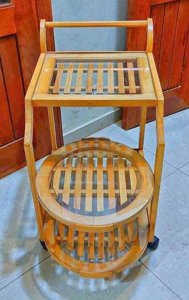 beech wood goll bagi tea trolley 1