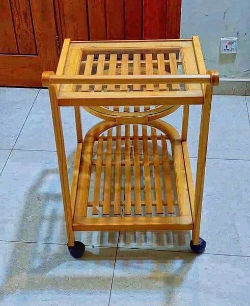 beech wood goll bagi tea trolley 2