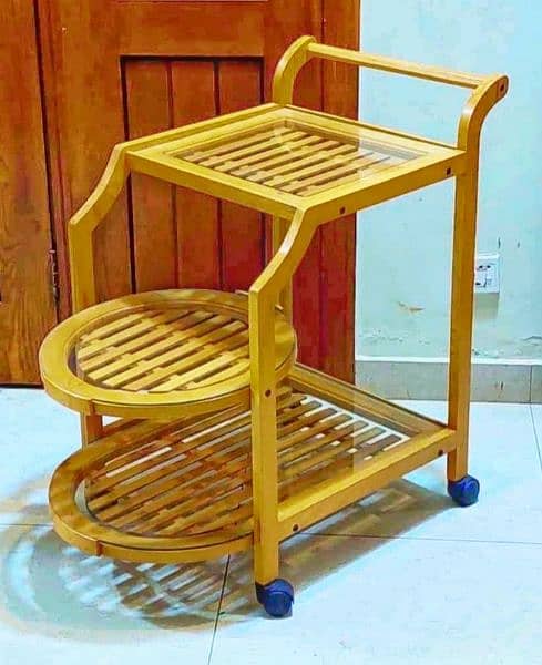 beech wood goll bagi tea trolley 3