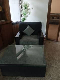 6 seater sofa (3+2+1) with glass table