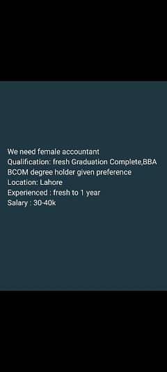 we need female accountant officer