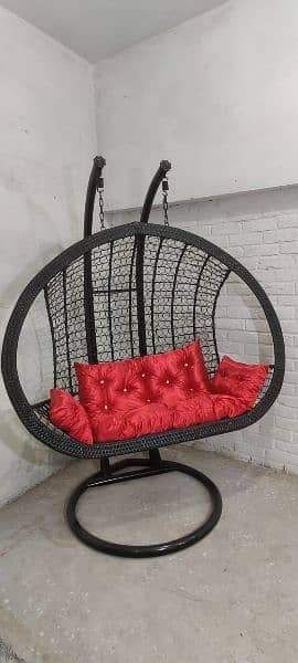 Double Hanging Jhoola Egg Shaped Swing Chair with Stand,Cushion 0