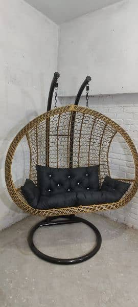 Double Hanging Jhoola Egg Shaped Swing Chair with Stand,Cushion 1