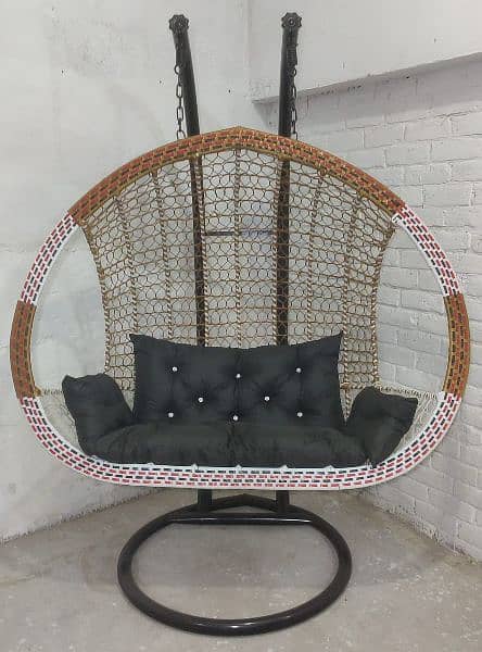 Double Hanging Jhoola Egg Shaped Swing Chair with Stand,Cushion 3