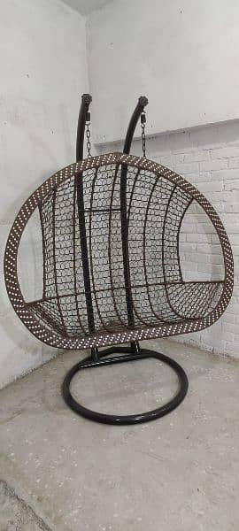 Double Hanging Jhoola Egg Shaped Swing Chair with Stand,Cushion 5