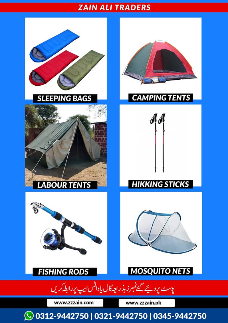 Fishing rod/raincoats/Camping tents and sleeping bags available 03129 0