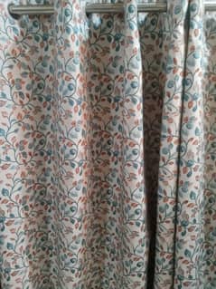Curtains with Blue and Brownish Flowers (Off white) (02 piece)