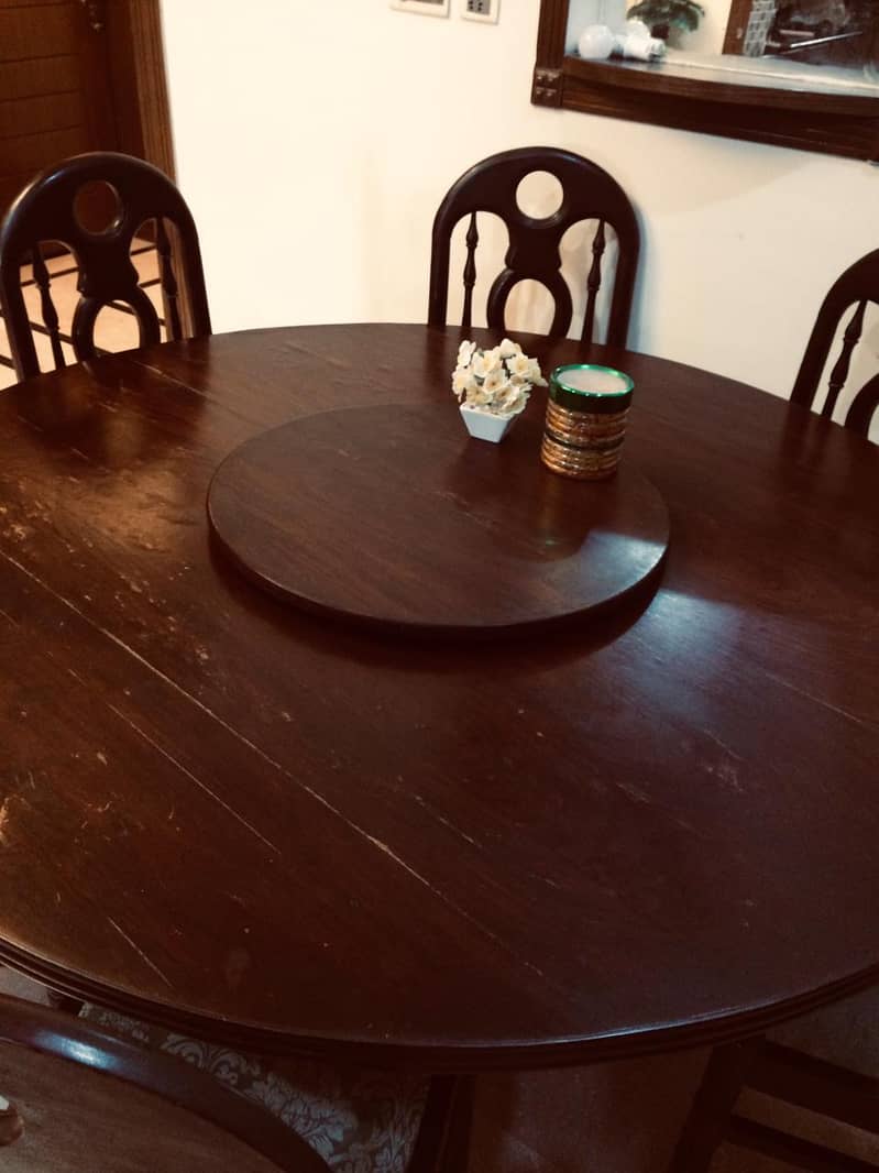 Round-shape dining table with revolving center top & 6 chairs in E-11 3