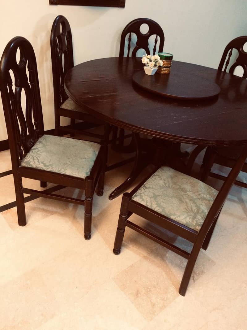 Round-shape dining table with revolving center top & 6 chairs in E-11 4