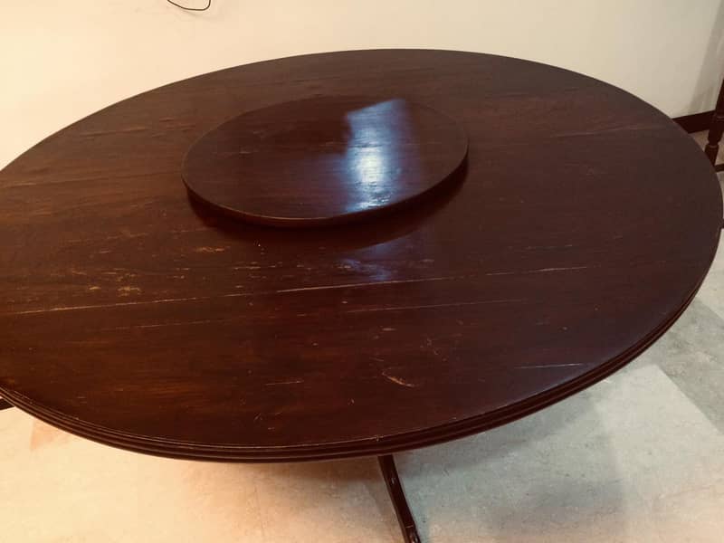 Round-shape dining table with revolving center top & 6 chairs in E-11 7