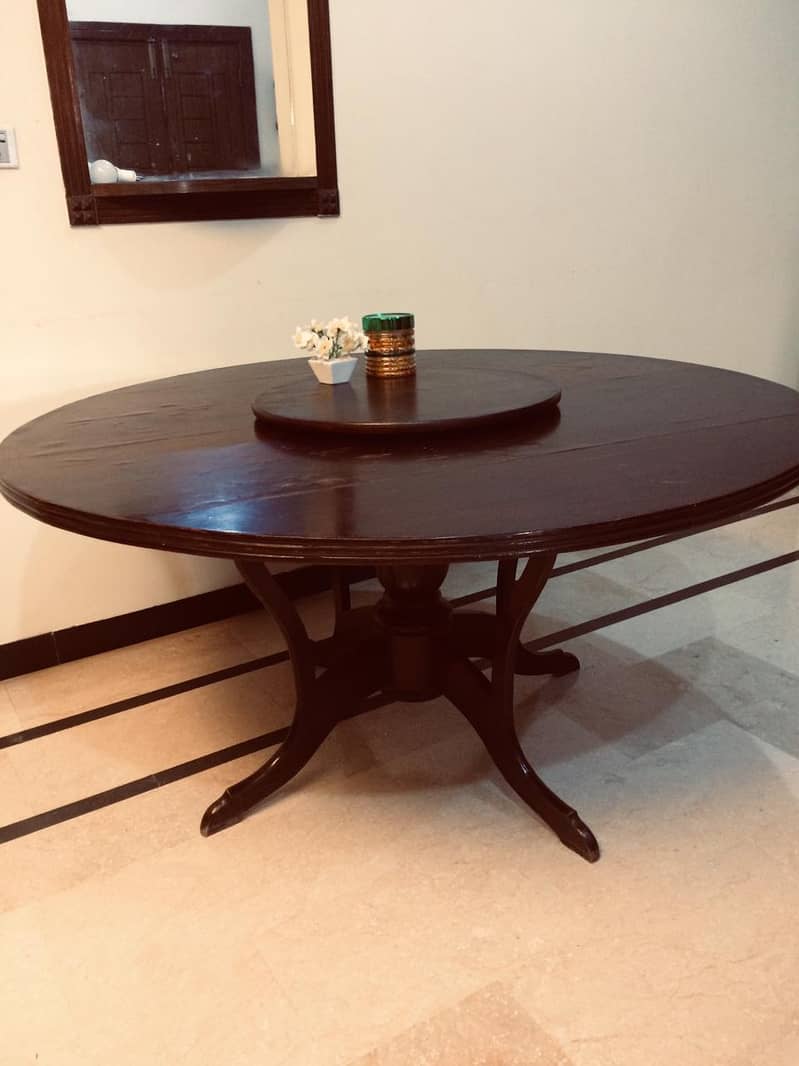 Round-shape dining table with revolving center top & 6 chairs in E-11 8