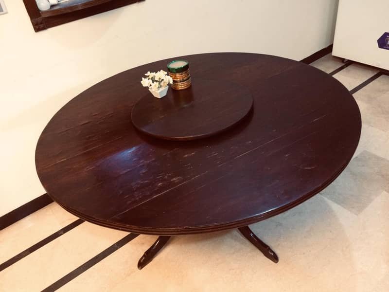 Round-shape dining table with revolving center top & 6 chairs in E-11 10