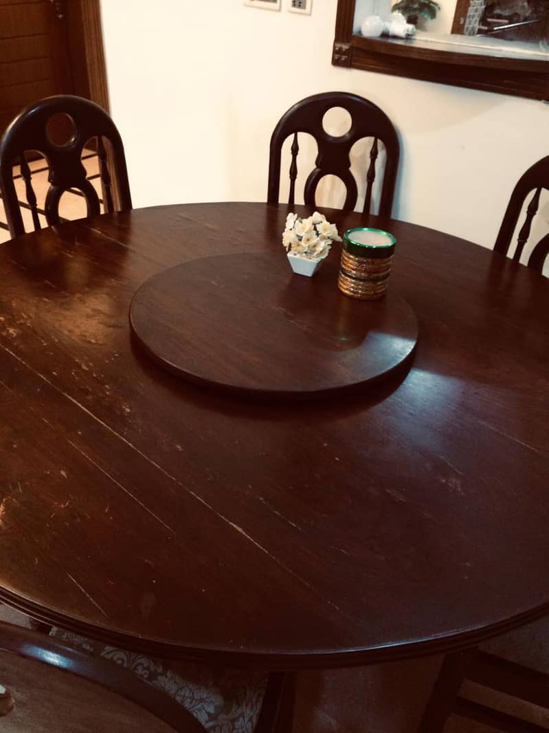 Round-shape dining table with revolving center top & 6 chairs in E-11 15