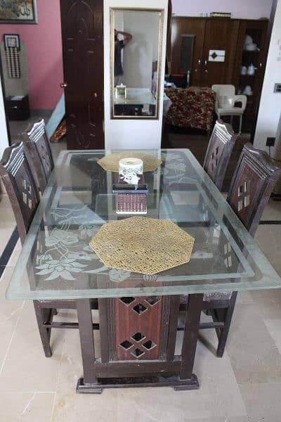 Glass Dinning Table with 6 wooden chairs 1