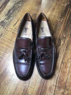 Mens Tassel Loafer Shoes in Dark Burgundy Calf Leather