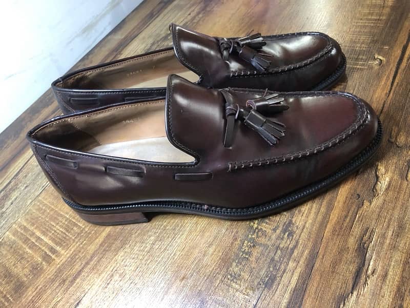 Mens Tassel Loafer Shoes in Dark Burgundy Calf Leather 1