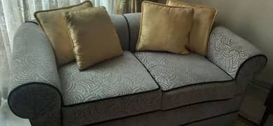 Gray embossed velvet with black piping sofa set 3+2+1