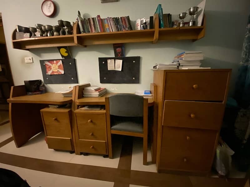 Wooden Study Tables With Drawer Sets, Chairs, And Shelves 5