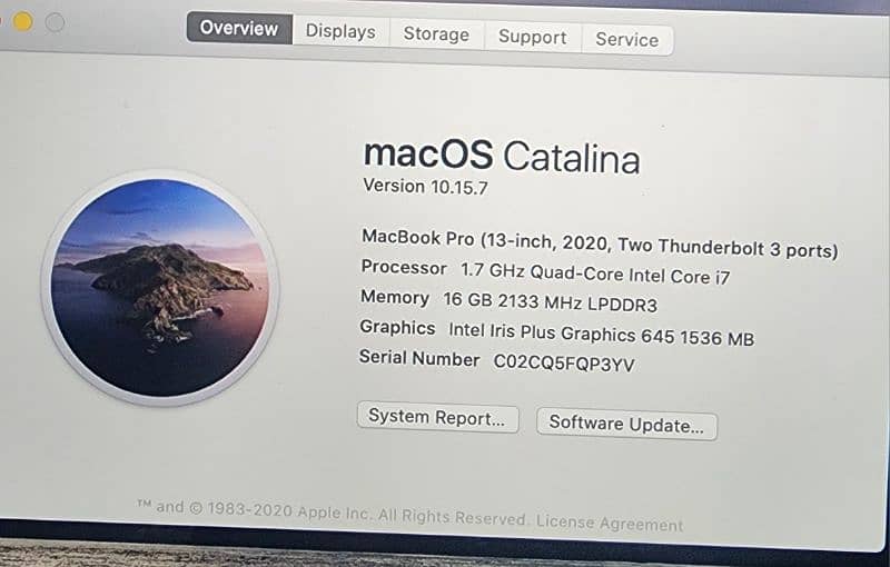 macbook pro 2020  i7 16gb 256gb 13.3" 3