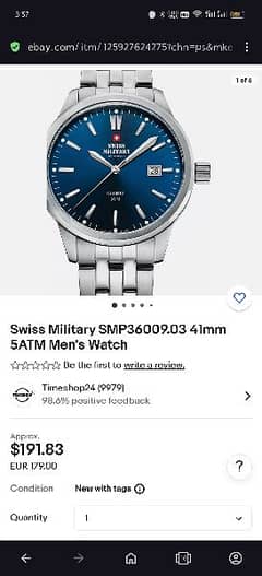 Swiss Military SMP36009.03 41mm 5ATM Men's Watch