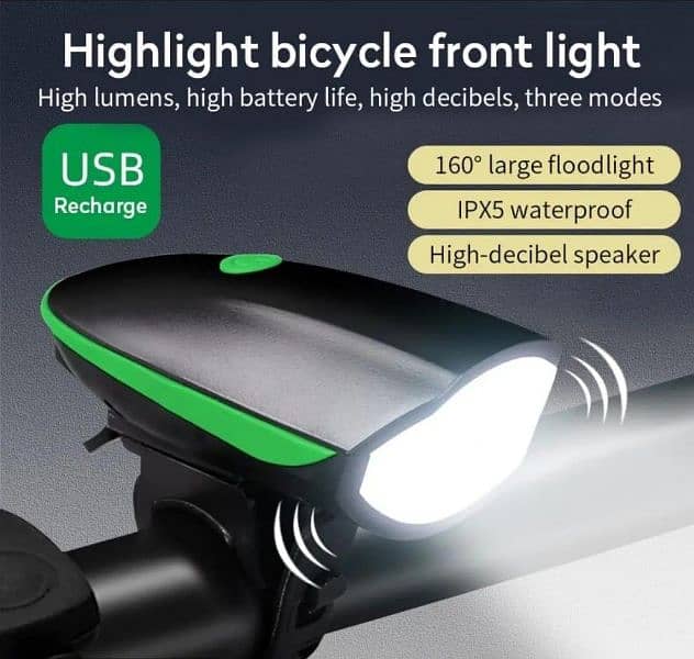 2 In 1 USB Rechargeable Bike Headlight And Bell 0