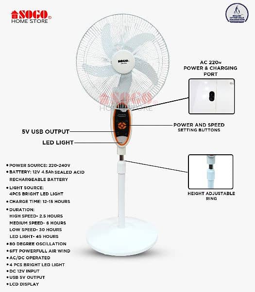 Sogo rechargeable fan 0